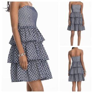 White House Black Market Strapless Tiered Smocked Dress Sz 0 Boho Resort Cottage